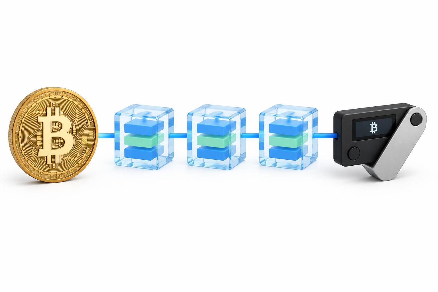 Bitcoin, linked blockchain blocks and a hardware wallet